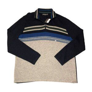 NWT Eddie Bauer Collared Sweater Sz L Mr Sidecut Blue Gray Wool Knit 1/4 Zip Men
